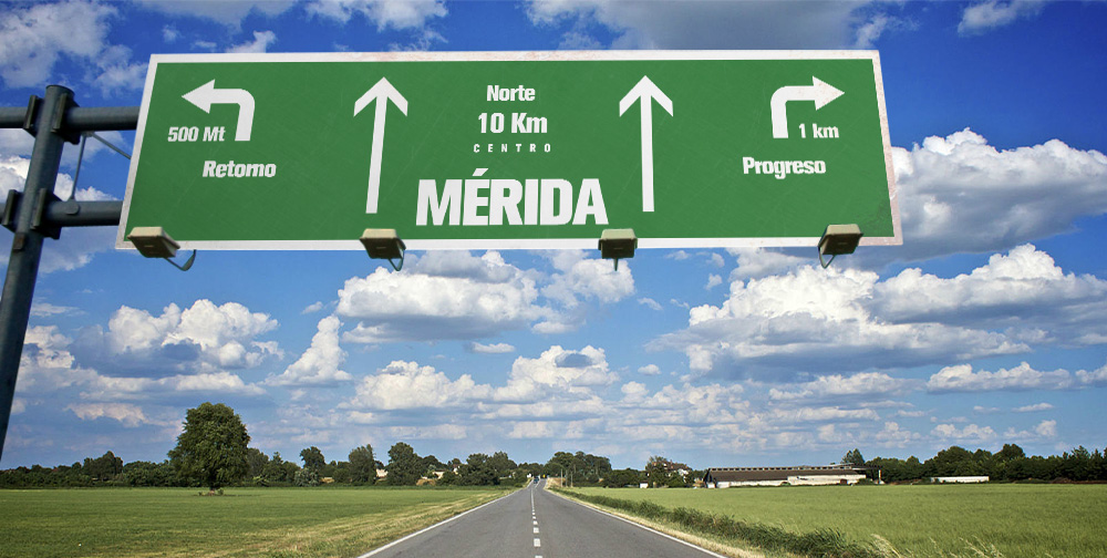 Merida to Cancun highway sign 